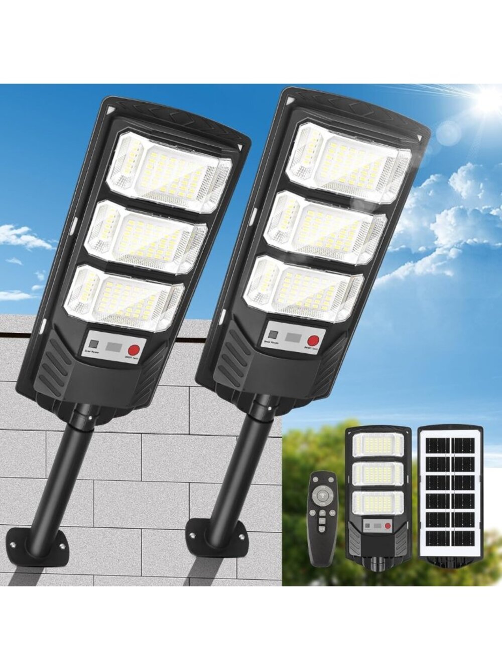 2 Pack Waterproof Solar Motion Sensor Flood Lights - LED Security Lights for